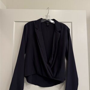 Navy Forever 21 Draped Open-Front Blazer Top